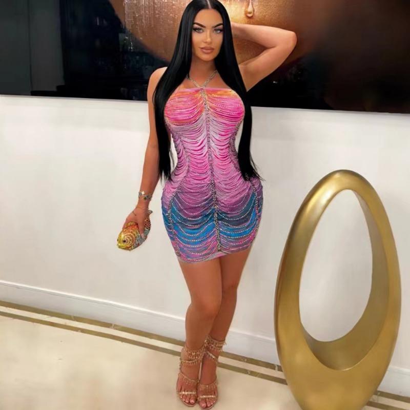 

Женское сексуальное платье с бретельками через шею, облегающее, с поясом на бедрах, короткое, модное, повседневное, вечернее платье M розы красного