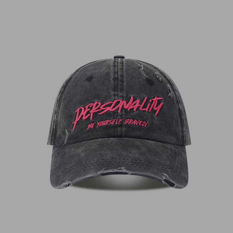 Washed Distressed Ripped Letter Embroidered Casual Versatile Sun Protection Adjustable Unisex Baseball Cap Custom Size