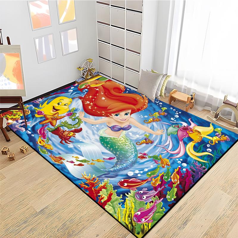 15 Size Little Mermaid Princess 3D Carpet Rugs for Home Living Room Bedroom Sofa Doormat Decor,Kids Area Rug Non-slip Floor Mat