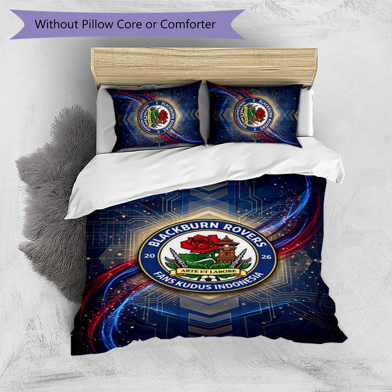 Blackburn Rovers Football Printed 3 Pieces Bedding Set, Comfortable Skin Friendly Bedroom Duvet Cover Set