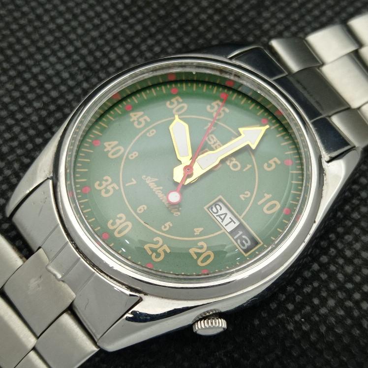 USED VINTAGE SEIKO 5 AUTOMATIC 6309A JAPAN MENS GREEN WATCH 621b-a413553-2 SKU621b-a413553