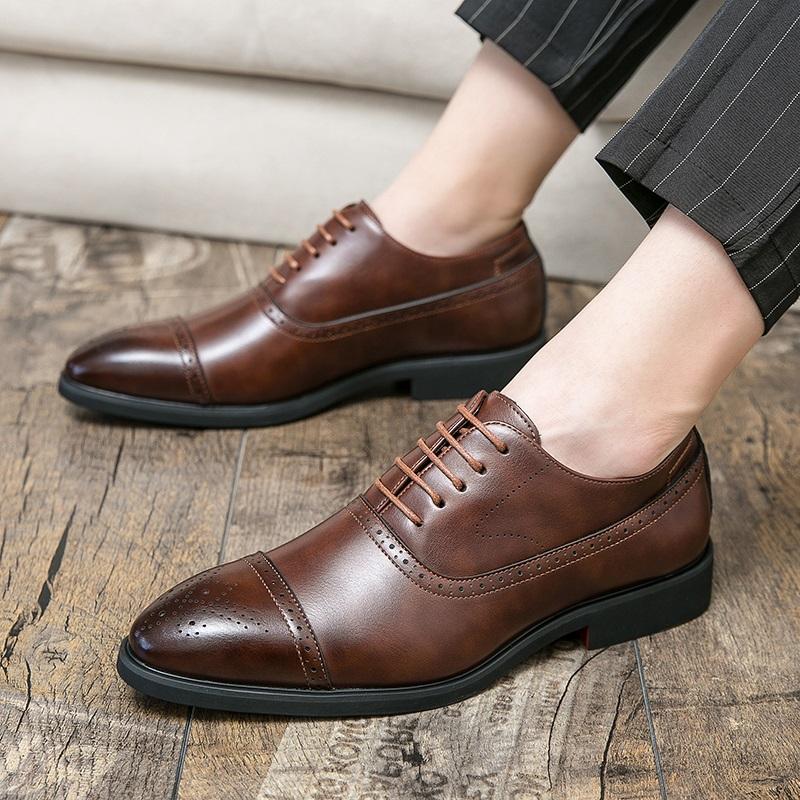 British Trend Gentleman New Men's Lace Up Patchwork Brogues Shoes Designer Formal Wedding Prom Dress Homecoming Footwear