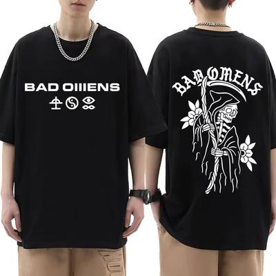 Camiseta de Banda Tour Bad Omens Música Americana Camiseta Gráfica de Esqueleto The Death of Peace of Mind Camiseta Estilo Rock Gótico para Hombre