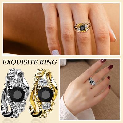 Fashion Flower Line Black Zircon Ring Women's Ring Women's Diamond Ring Female