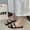 Fashion Summer Designer Dress Slides Beach Shoes Women Bow Flat Slippers Women's Shoes Open Toe Flat Slippers for Women Zapatos Mujer