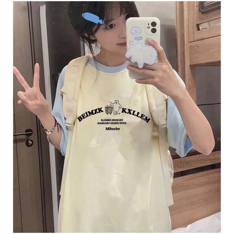 Letter Printed Casual Short-sleeved T-shirt for Women In Summer New College Style Loose Lazy Design Top