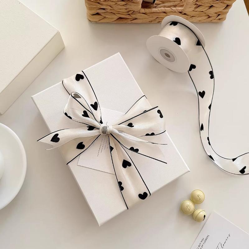 

9 M/Roll Love Flocked Polyester Ribbon 4Cm Soft Silk Ribbon For Holiday Decoration Packing Gifts Diy Making Hair Accessories onesize