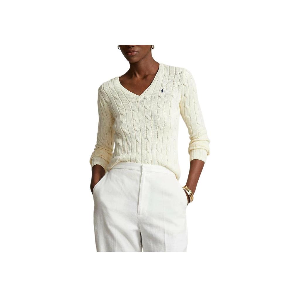 Polo Ralph Lauren SS23 Logo Embroidered V-Neck Solid Color Pullover Slim Knit Sweater Women sweater Off-White WMPOSWENC020658-101