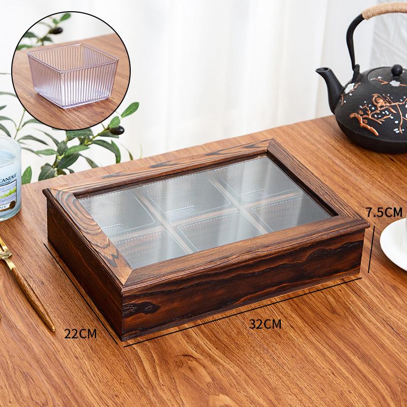Solid Wood Snack Box with Lid and Compartments for Nuts and Fruits