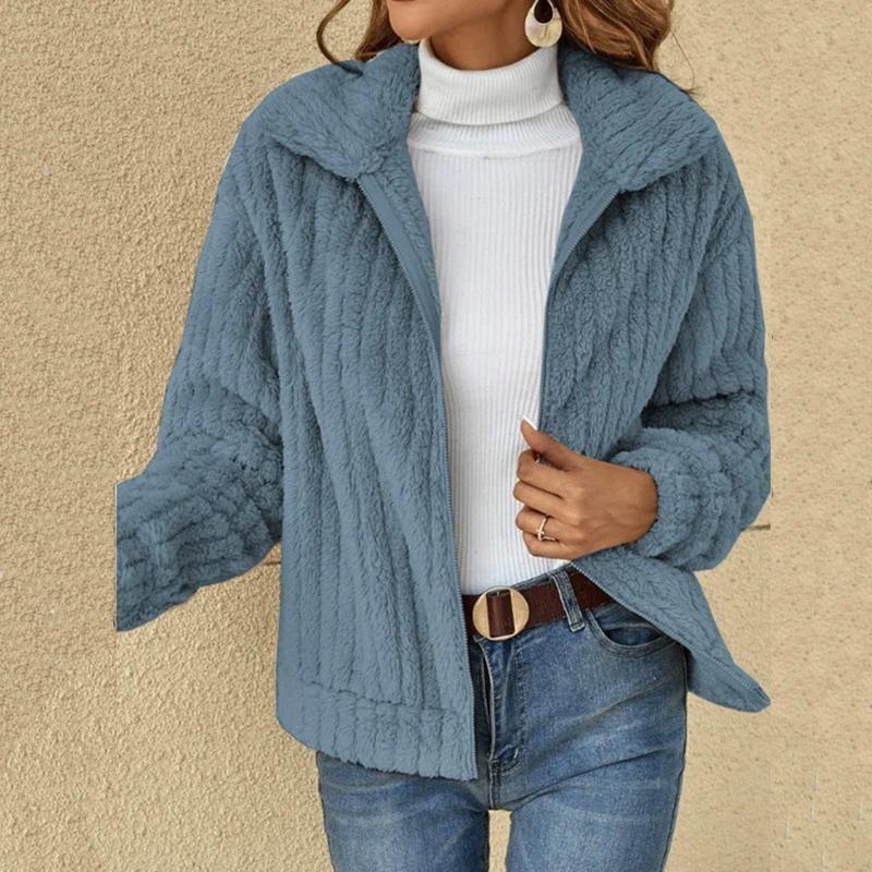 Women's Cozy Casual Fall and Winter Plush Cardigan Lapel Short Jacket