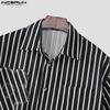 INCERUN Oversized Summer Men Lapel Neck Short Sleeve Floral Striped Casual Short Shirts