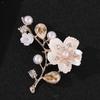 Mother Day Brooch with Strong Pin Design Imitation Pearl Cubic Zirconia Inlay Flower Shape Sweater Badge