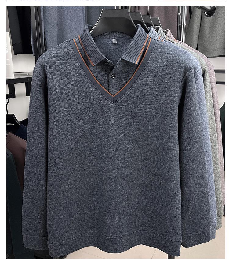 Herren Herbst/Winter Verdickter Samt Wolle Revers Zweiteiliger Lagenpullover für Mittleres und Älteres Alter