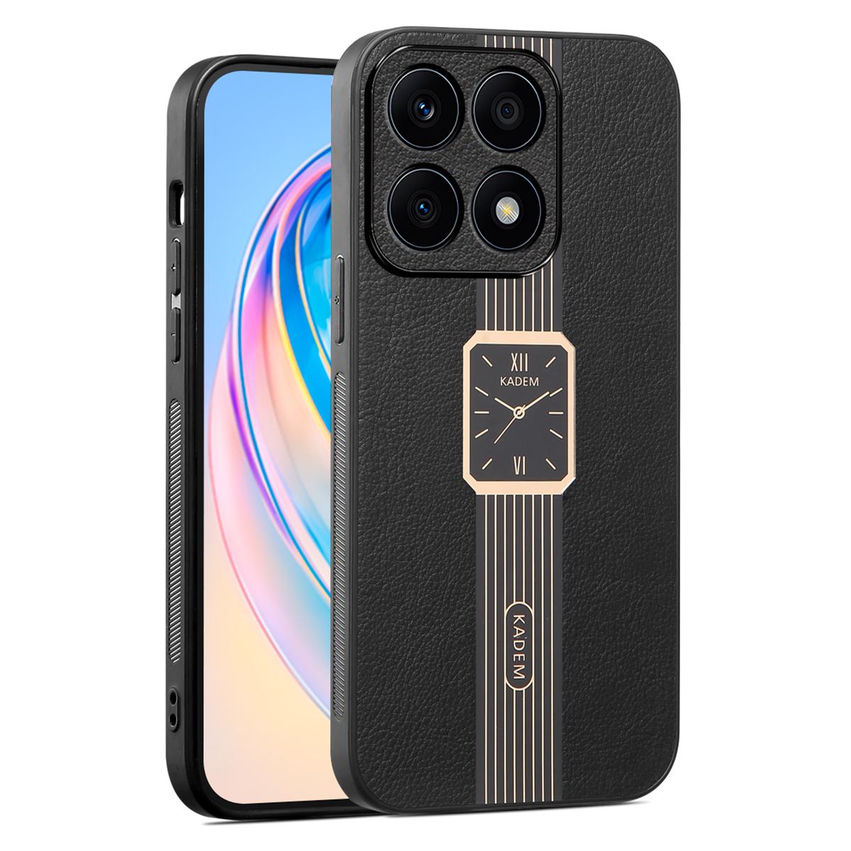 

KADEM For Honor X8b 4G Phone Case Electroplating Leather Coated TPU+Acrylic Cover Black