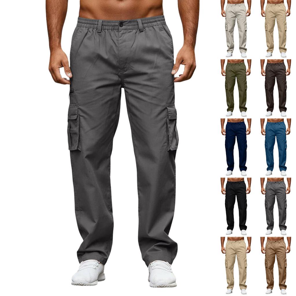 Men's Workwear Casual Stretch Waistband Multi-Pocket Straight-Leg Pants