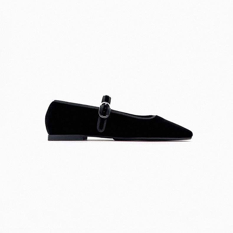 () Z... New Women's Shoes 2025 Square Head Fleece with Lightweight Flat Ballet Shoes French Shoes
