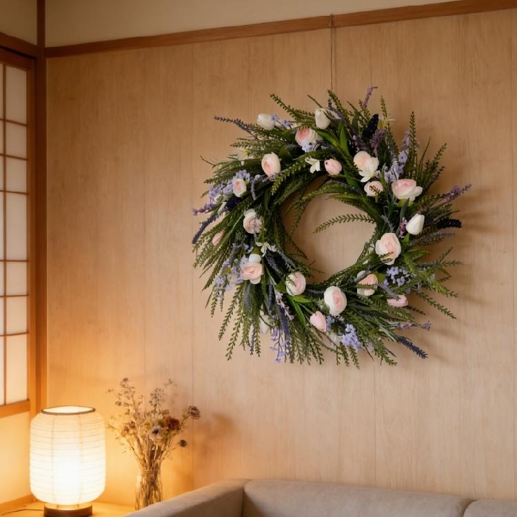 45x45cm Realistic Artificial Flower Wreath Wall Hanging Ornament for Door Window Garden and Wedding Flower Arrangement