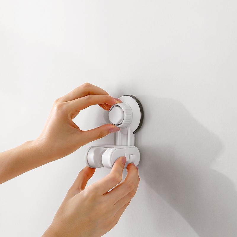 Punch-Free  Adjustable Suction Cup Shower Holder with Storage Hook Household Movable Shower Holder Bathroom Plastic Hook