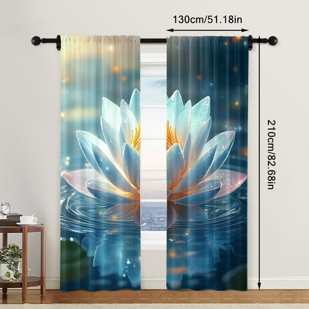 2pc,  Window Curtains Lotus Versatile Fabric,Without Electricity Wall Decor Suitable for With Rod Pockets, Translucent Polyester