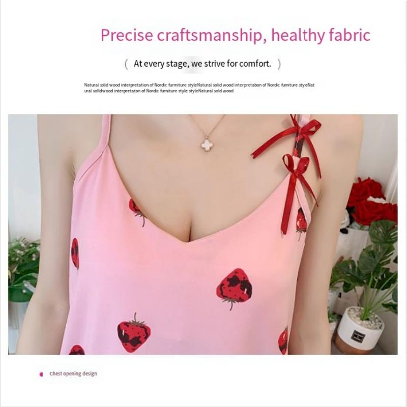 1PC Pajamas with Chest Pads, Women's Summer and Korean Version Suspender Pajamas, Loose Girls, Cute Students, Free Blindfolds