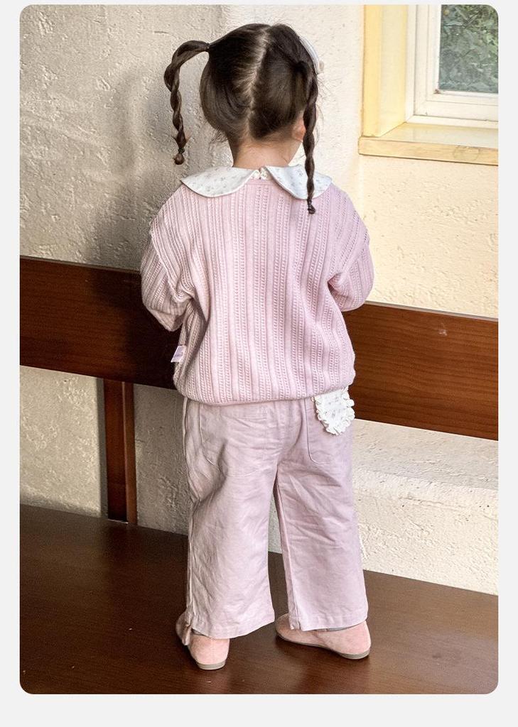 Spring 2026 Girls' Pink Princess Cardigan Set: Sweet Long-Sleeved Jacket & Top