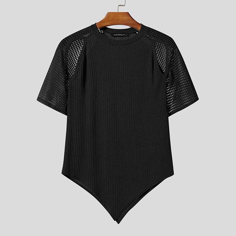 

INCERUN Мужские футболки с круглым вырезом, коротким рукавом, вырезами, лоскутной вставкой, повседневные, приталенные XL