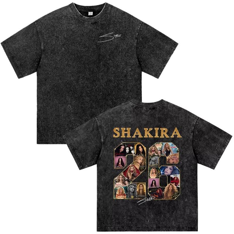 Shakira Las Mujeres Ya No Lloran World Tour 2026 Vintage Washed T-shirts Men Women Clothing Casual Harajuku Short Sleeve T Shirt