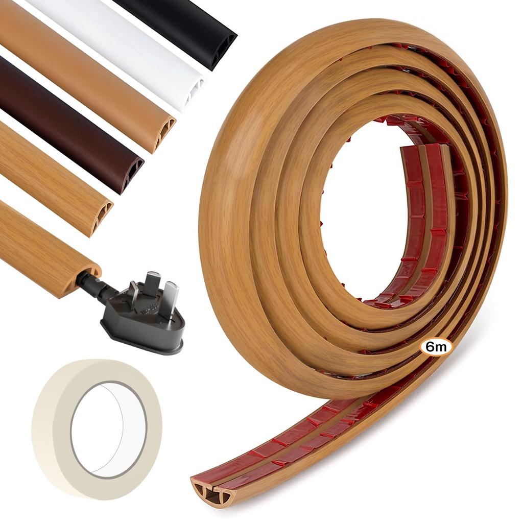 Rabieru Floor Cord Cover, Cable Cover for Floors, Wiring Concealment, Wood Grain Cord Cover, Cord Protector, Wiring Track, Floor Track, Cable