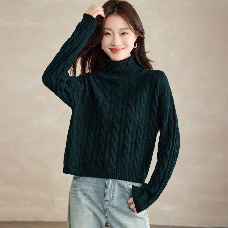 Srcr Women's 100% Wool Turtleneck Cable Knit Sweater