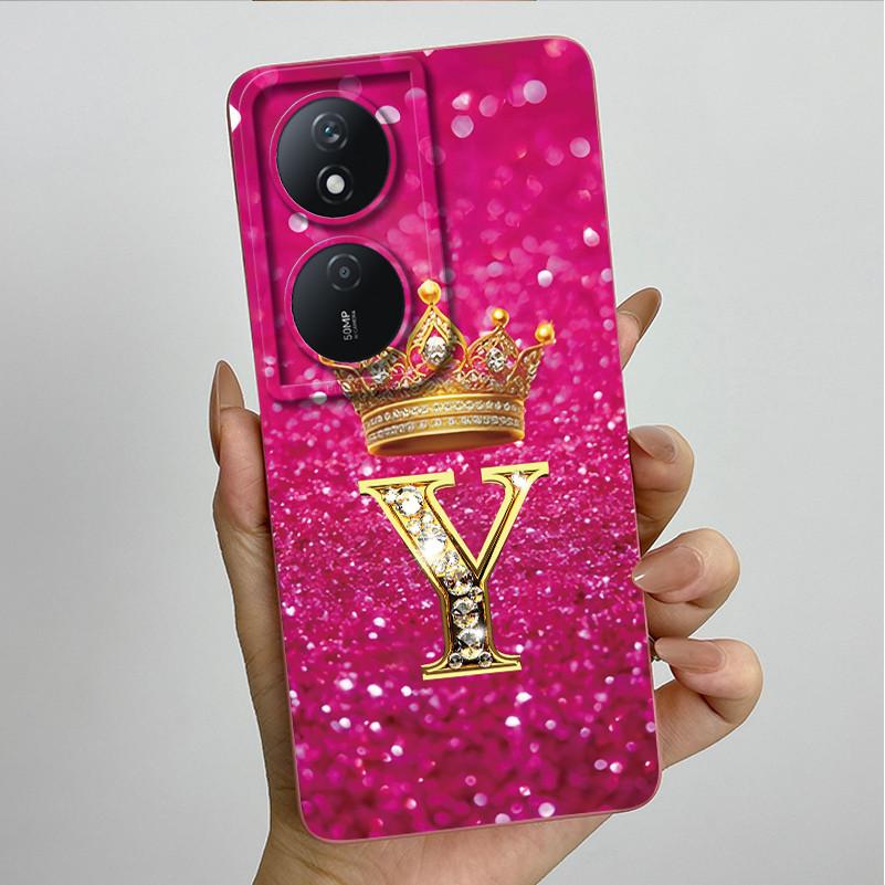 

For Honor X7b Case CLK-LX1 CLK-LX2 LX3 Cover Crown Letters Liquid Soft Silicone Phone Case For Honor 90 Smart Funda Play 8T Capa Honor Play 8T