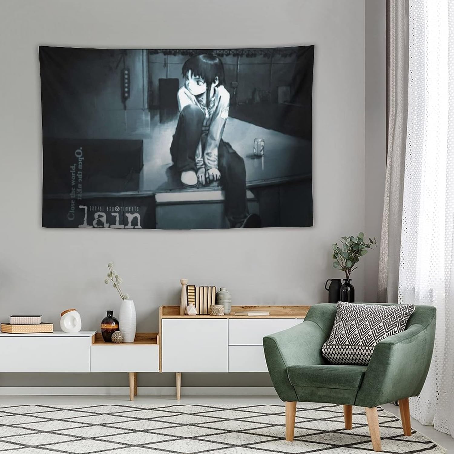 JUNZHE Serial Experiments Lain Poster Anime Lain Pictures Art Print Posters (13) Wall Tapestry Scroll Polyester Tapestries Art Painting Picture