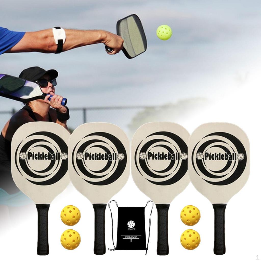 Set, Large Racket Surface Wood Non Slip Handle Durable Pickleball Rackets for Beginner Sports Indoor