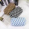 Ins-Style Plaid Knit Makeup Bag - Large Capacity Contrasting Yarn Pencil Case