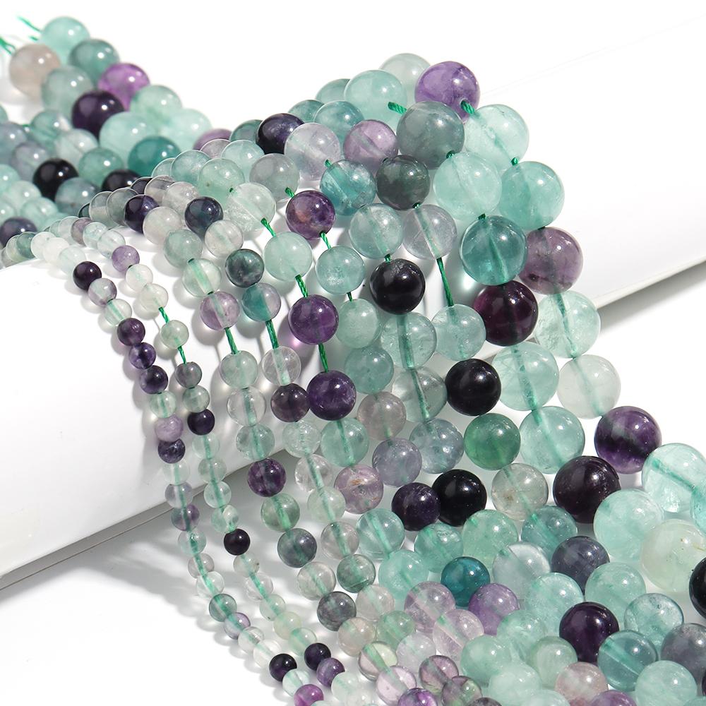 

1 Strand Multicolor Natural Fluorite Stone Round Loose Gemstone Beads for for Jewelry Making Bracelet Necklace DIY Craft 6mm