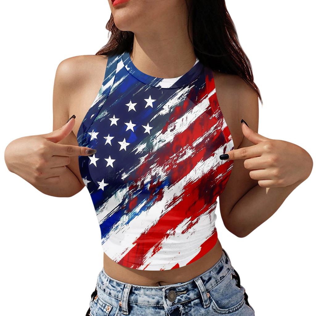 Women's Fashion Independence Day Print Sleeveless Base Tank Top