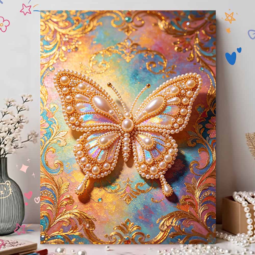 Pearl Butterfly Pearl Kit 5D Round Rhinestone Art Handmade Wall Picture Elegant Home Decor Present for Daily and Holiday Use