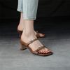 New Summer Sandals Women Concise Square Toe High Heel Fashion Shoes Women Genuine Leather Solid Slippers For Women Heels