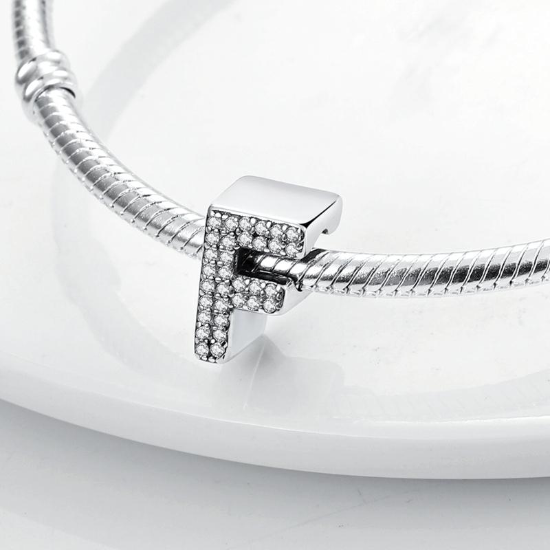 Original A-Z Alphabet Charms Bead 925 Silver 26 Letters CZ Zircon Heart Love Charm Fit Bracelet Bangle Jewelry Making