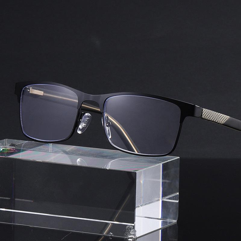 Reading Glasses Men Half Rectangle Metal Frame Hyperopia Eyeglasses Business Blue Light Blocking Presbyopic Eyewear +1.0 To +4.0