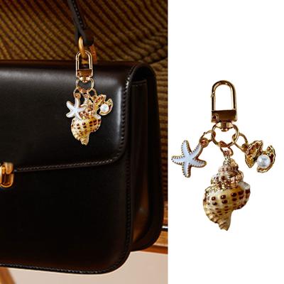 Conch Starfish Pearls Pendant Keychain Lightweight Versatile Purse Accessory Handmade Gift For Ocean Lovers