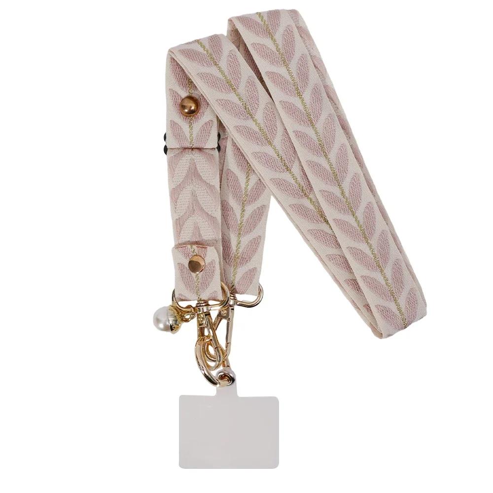 Mobile Phone Lanyard Hanging Neck Chain Crossbody Adjustable Shoulder Wide Cloth Strap Pearl Pendant Anti-lost Sling with Clip