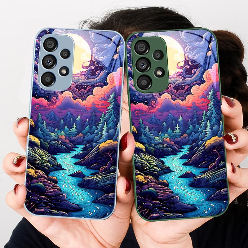 Anime Forest Moon River For Samsung Galaxy S24 Plus S20 21 FE S23 Ultra S8 9 A70 72 73 50 51 52 53 Tempered Glass Phone Case