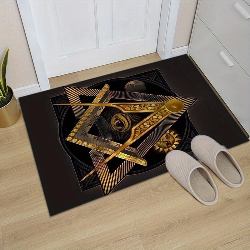 Masonic Rug - Sun Moon & Eye Design, Non-Slip Polyester Mat for Living Room & Bedroom, Hand Washable Decor