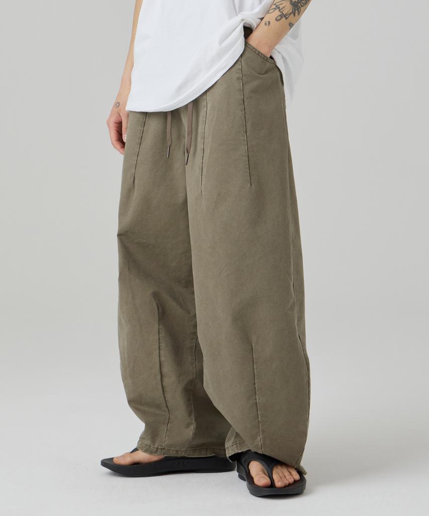 AOTT Washed Wide Balloon String Cotton Pants Khaki