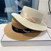 Summer Flat Top Straw Hat Little Bee Accessories Outdoor Sunshade French English Top Hat Sunscreen Beach Big Edge Straw Hat
