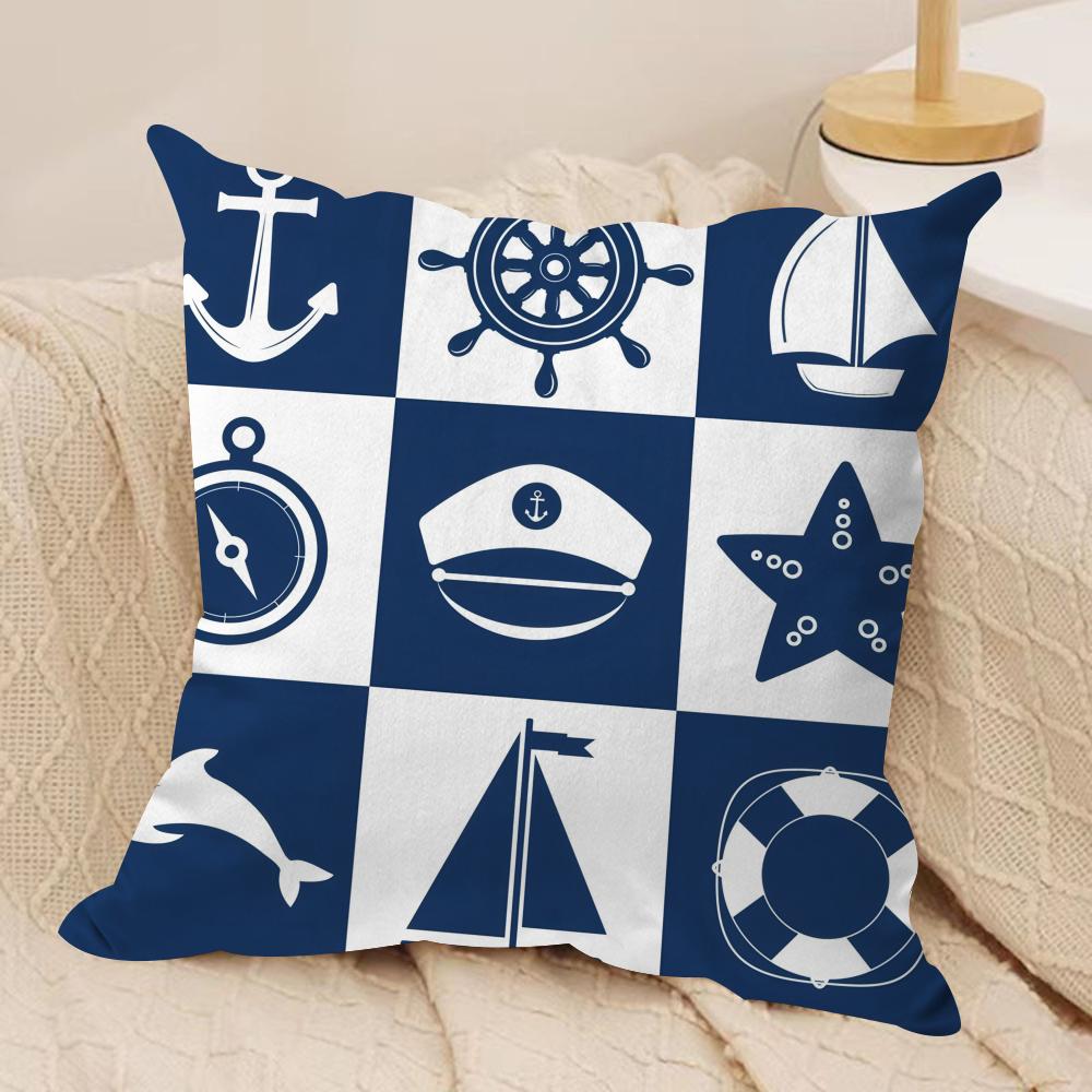 Classic Oocean sailor Cushion Cover Short plush Doublesided Print Square Throw Pillow Covers Sofa Home Cushion Decor