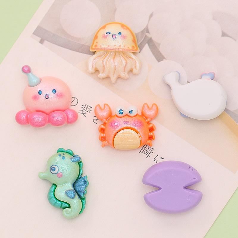 10Pcs New Cute Resin Mini Little Marine Animals Series Flat Back Manicure Parts Embellishments For Hair Bows Accessories