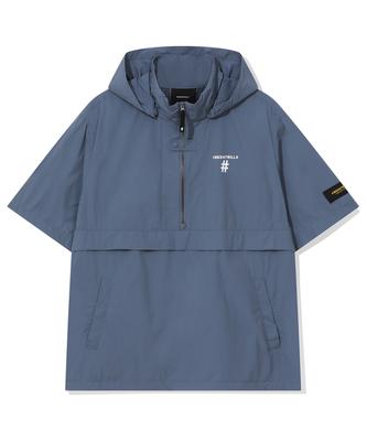 Beentrill Essential Small Logo Half-Zip Hooded Short Sleeve Anorak (Blue Grey)