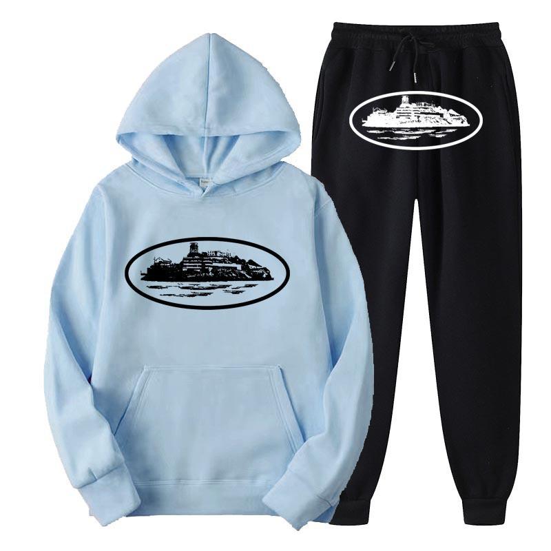 Unisex Hooded Sweatshirt Pants Set With Graphic Print Casual Sportswear