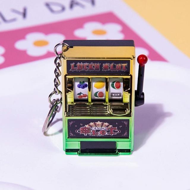 Fruit Slot Machine Keychain Mini Casino Lucky Jackpot Bag Charm Stress Reliever Novelty Gift For Kids Adults  Funny Toy